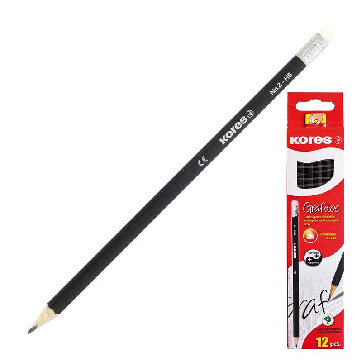 Карандаш чернографитный Kores шестигранный HB с ластиком