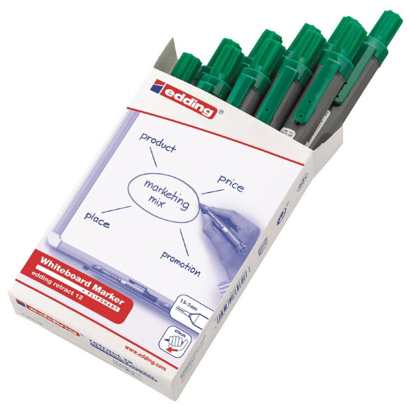 Маркер для досок автоматический EDDING retract 12/4 зелёный, 1,5-3 мм