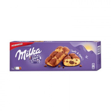 Пирожное бисквитное Milka с шок.начинкой и кус. молоч шок. 175 г.