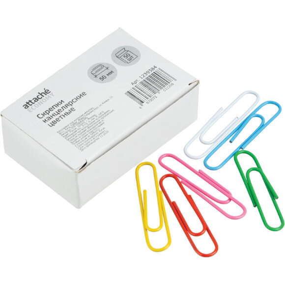 Скрепки Attache Economy полимерные, 50 мм, негофрированные, 50 шт. в уп