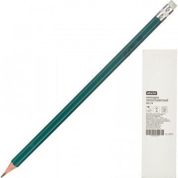 Карандаш чернографитный Attache плаcтик, с ластиком, HB, зеленый корпус Карандаш чернографитный Attache плаcтик, с ластиком, HB, зеленый корпус