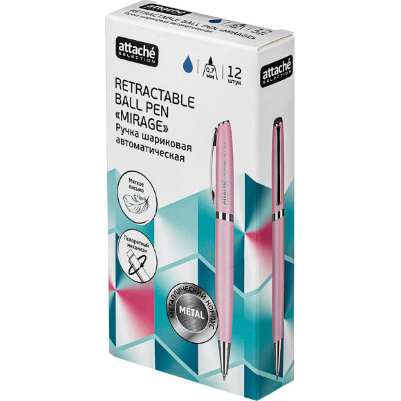 Ручка шариковая Attache Selection Mirage,син.ст.автомат, розовый корпус